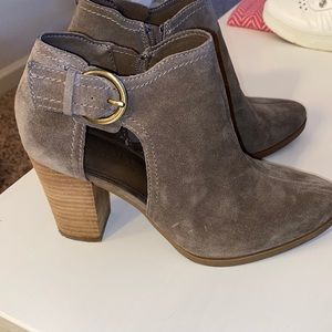 Taupe Suede Buckle Ankel Booties